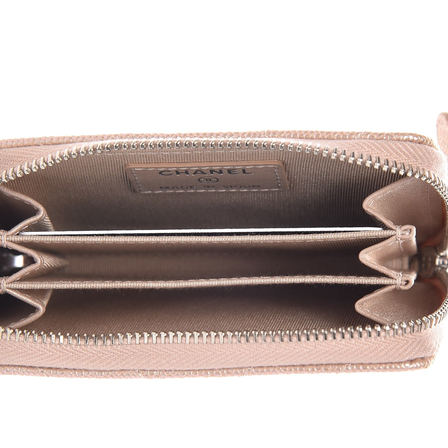 Chanel Metallic Caviar Chevron Quilted Zip Around Coin Purse Light Gold 5 of 8