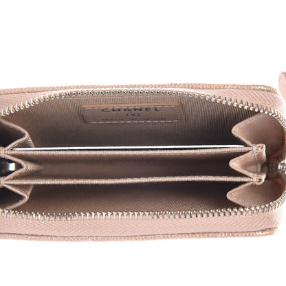 Chanel Metallic Caviar Chevron Quilted Zip Around Coin Purse Light Gold 5 of 8