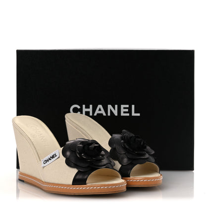 Chanel Canvas Camellia Wedge Sandals 38.5 Off White 38.5 Off White 12 of 12