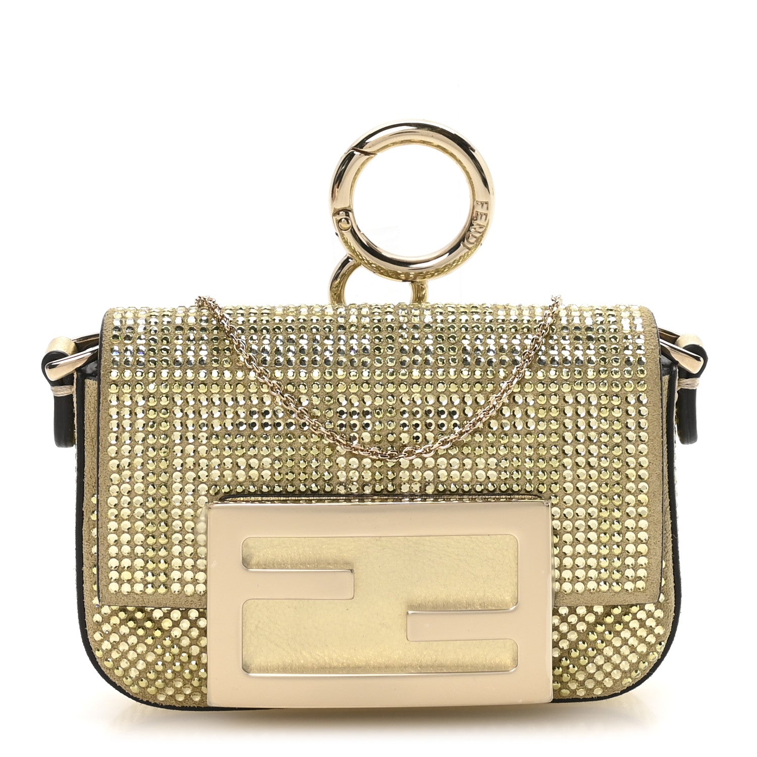 Fendi Crystal Vitello Laminato FF Nano Maxi Buckle Baguette Charm