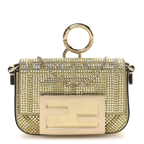 Fendi Crystal Vitello Laminato FF Nano Maxi Buckle Baguette Charm