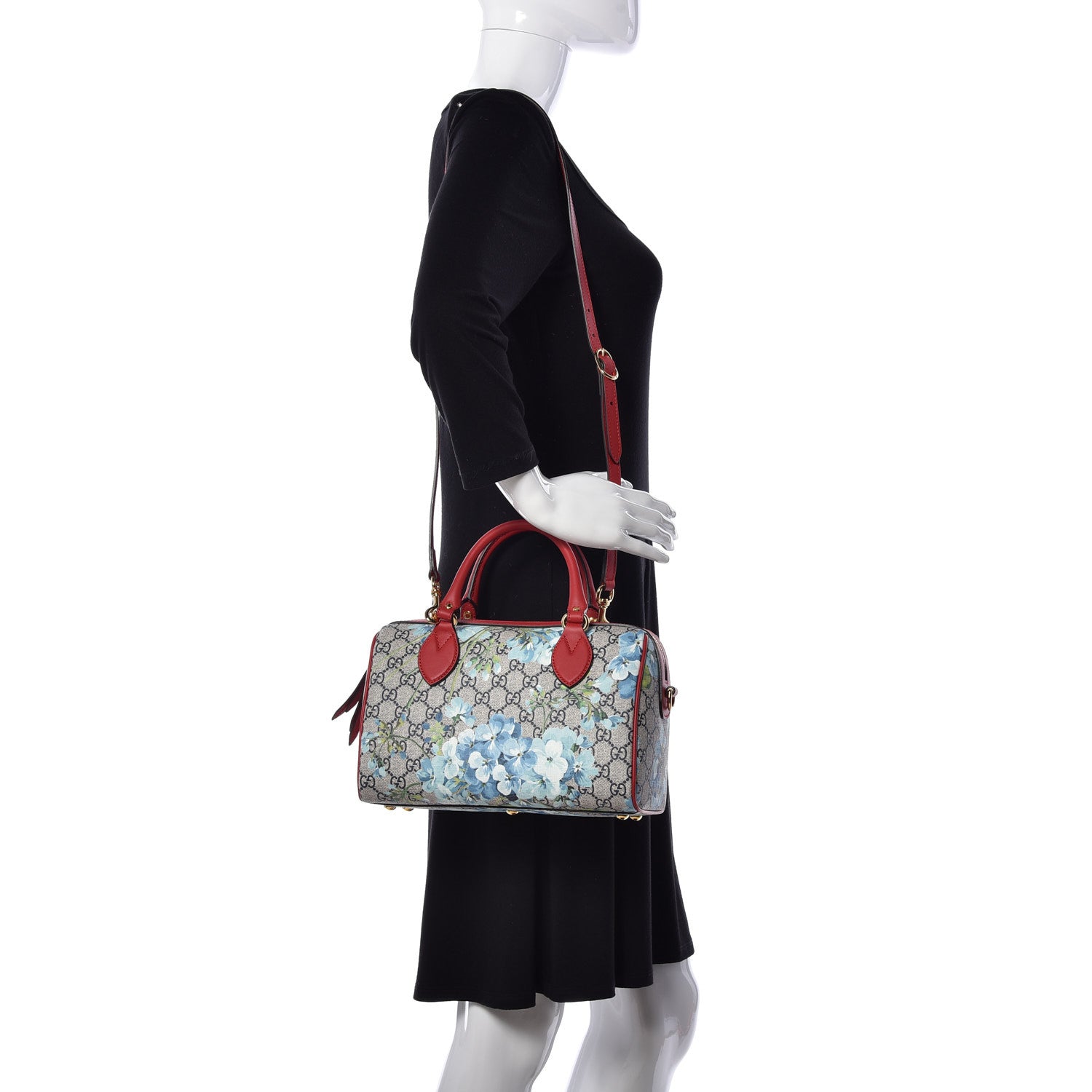Gucci GG Supreme Monogram Blooms Small Boston Beige Blue Navy Hibiscus Red 2 of 10