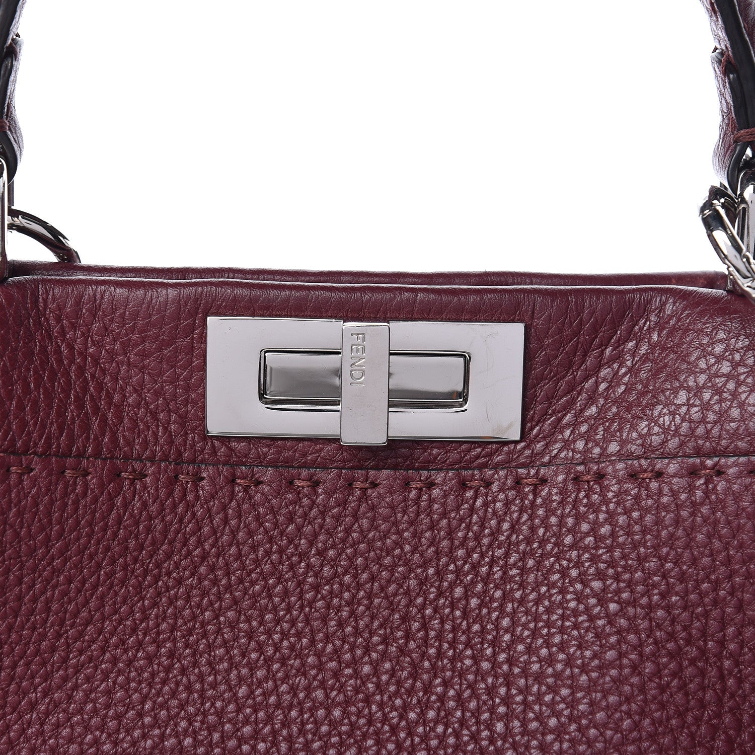 Fendi Cuoio Romano Elaphe Selleria Lace Up Bi-Color Medium Peekaboo Iconic Satchel Bordeaux Grigio Polvere Natural 15 of 15