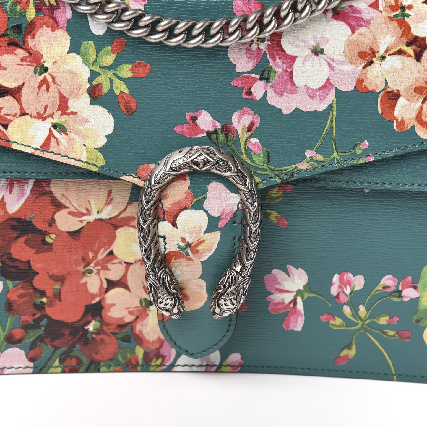 Calfskin Blooms Print Medium Dionysus Shoulder Bag Bright Emerald Multicolor