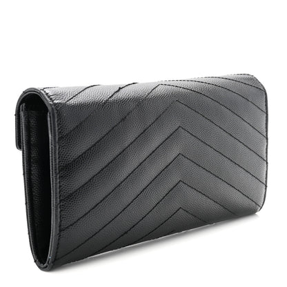 Saint Laurent Grain De Poudre Matelasse Chevron Monogram Flap Wallet Black 3 of 7