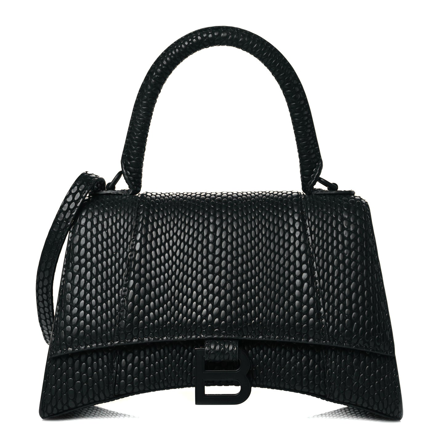 Matte Calfskin Viper Effect Small Hourglass Top Handle Bag Black