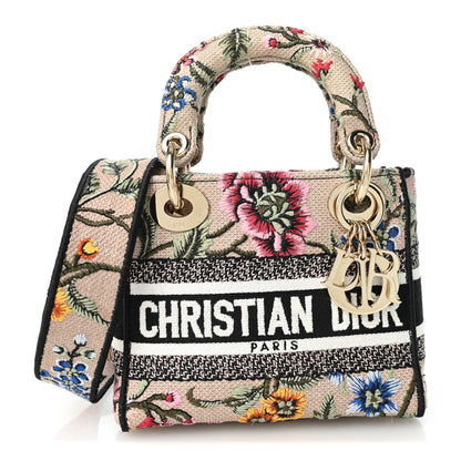 Christian Dior Canvas Petites Fleurs Embroidered Mini Lady D-Lite Rose Multicolor 1 of 11