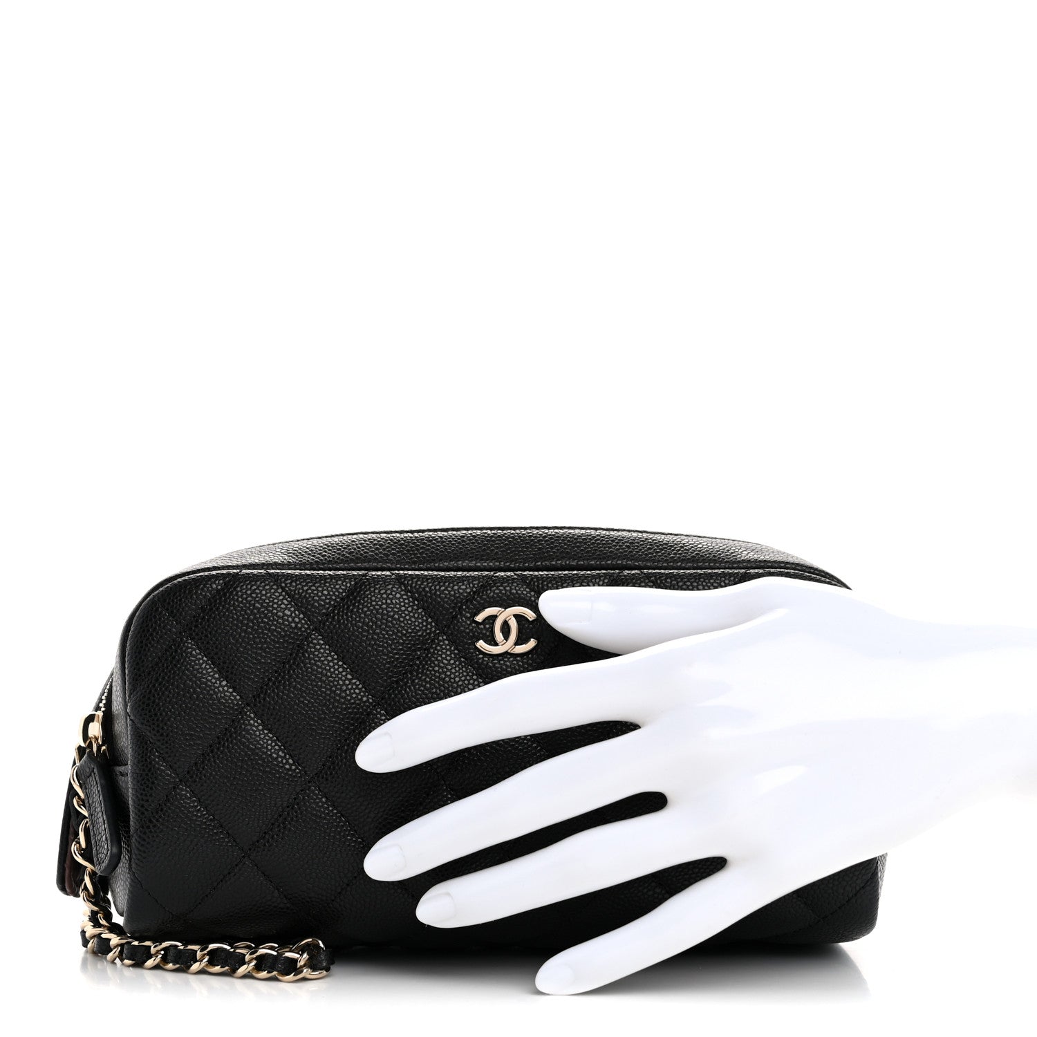 Chanel Caviar Quilted Double Zip Pouch Cosmetic Case Black 1648023