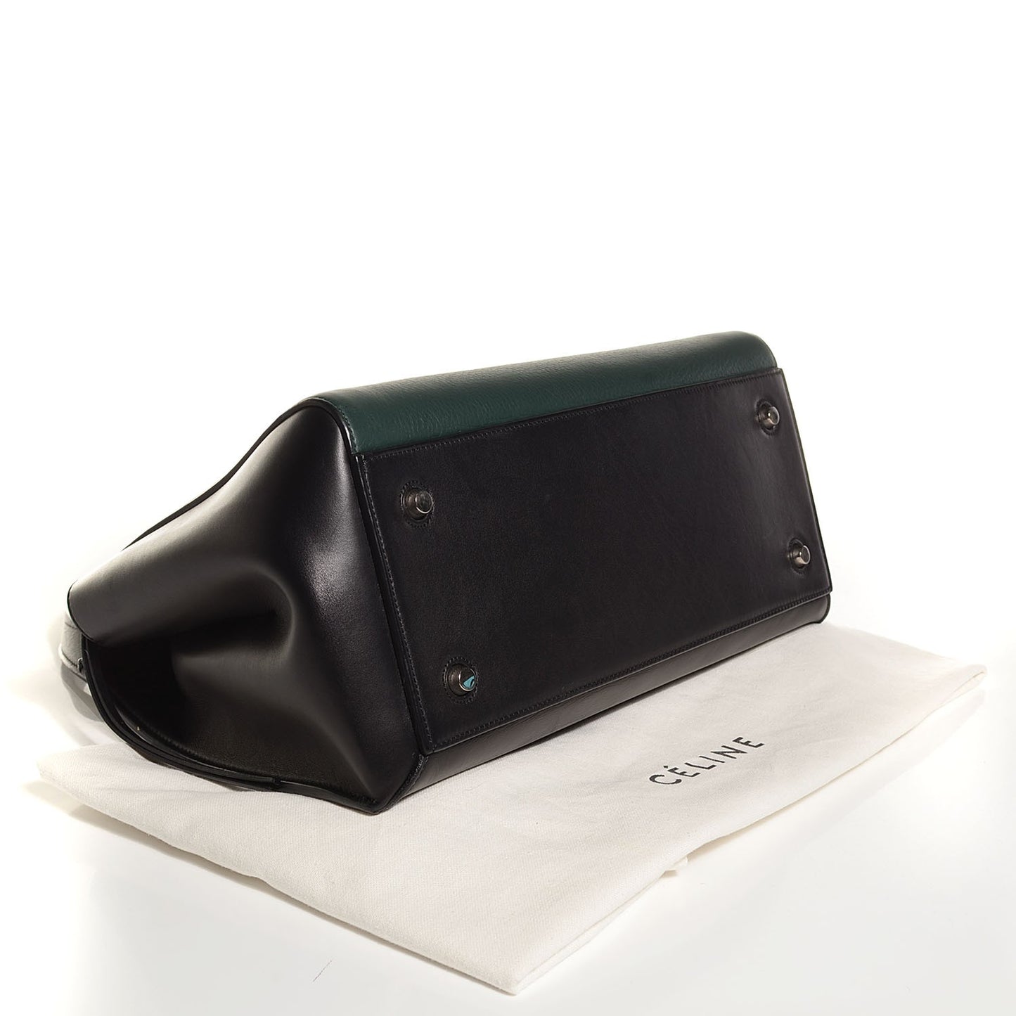 Supple Calfskin Medium Bi-Color Edge Shoulder Bag Emerald