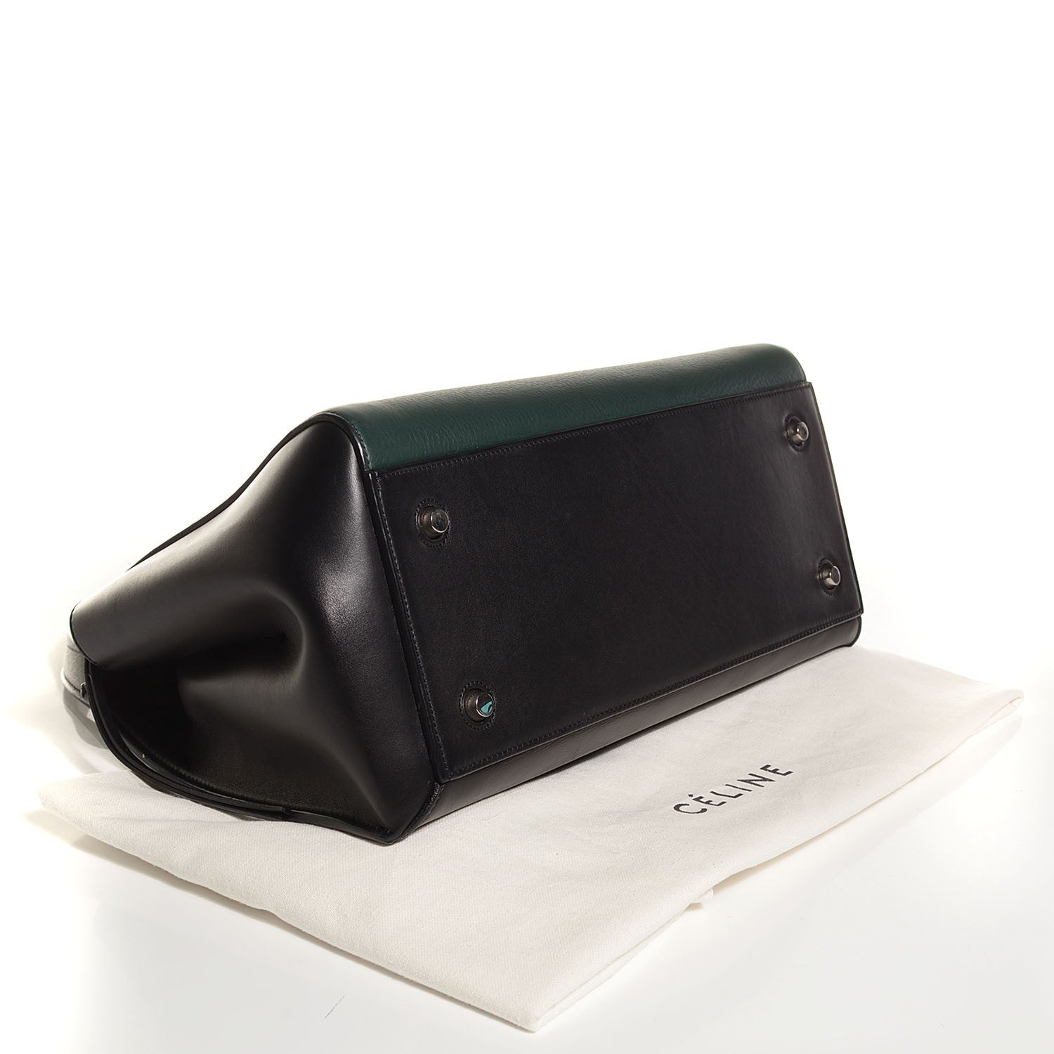 Celine Supple Calfskin Medium Bi-Color Edge Shoulder Bag Emerald 4 of 9