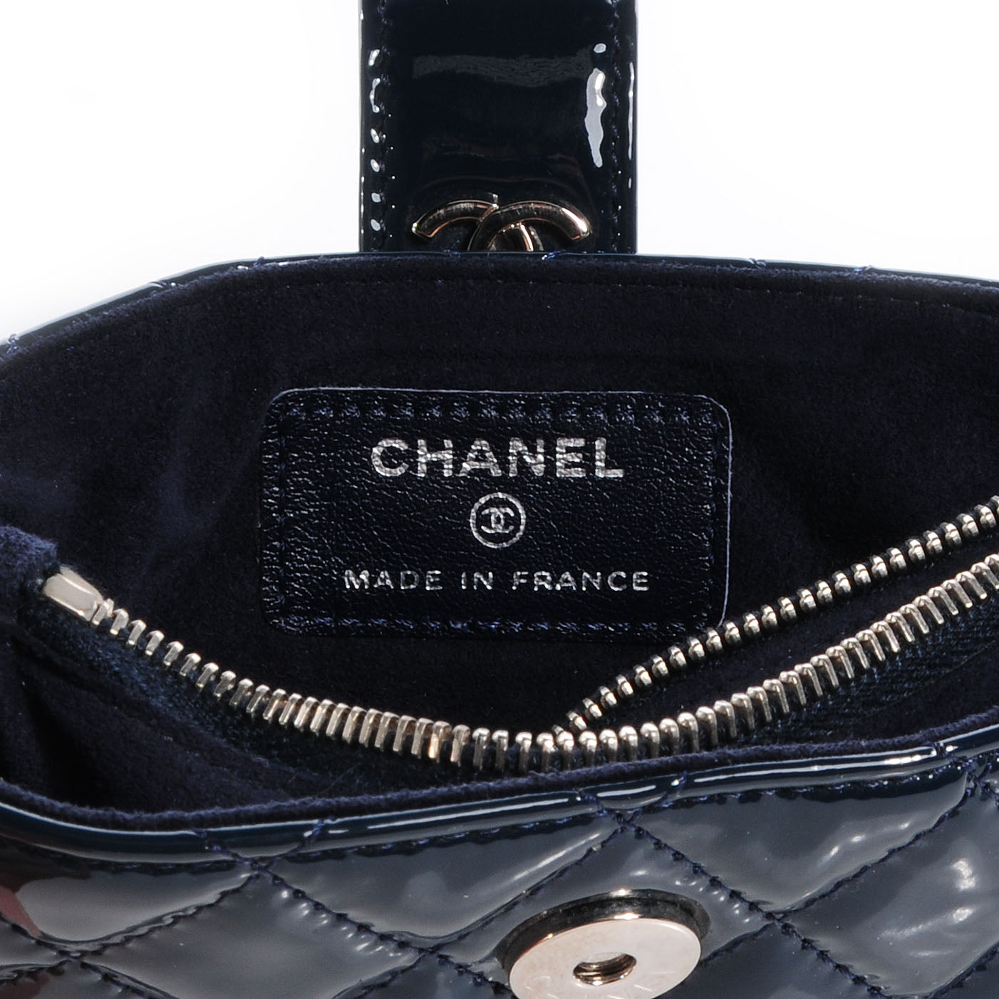 Patent Quilted Mini Phone Holder Clutch Dark Blue