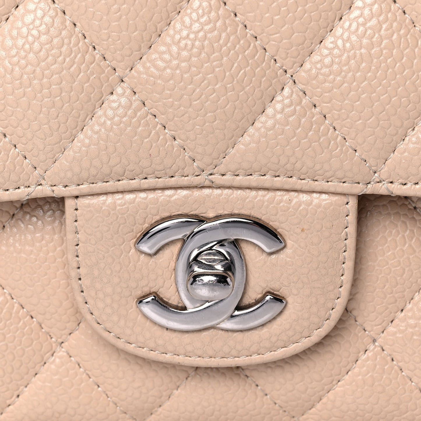 Caviar Quilted Medium Double Flap Beige