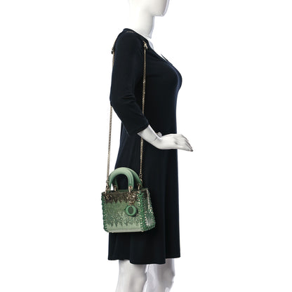 Christian Dior Calfskin Sequin Gradient Stitched Mini Lady Dior Green 2 of 13