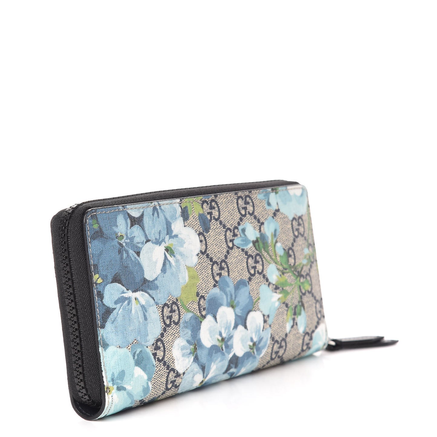 GG Supreme Monogram Blooms Zip Around Wallet Blue