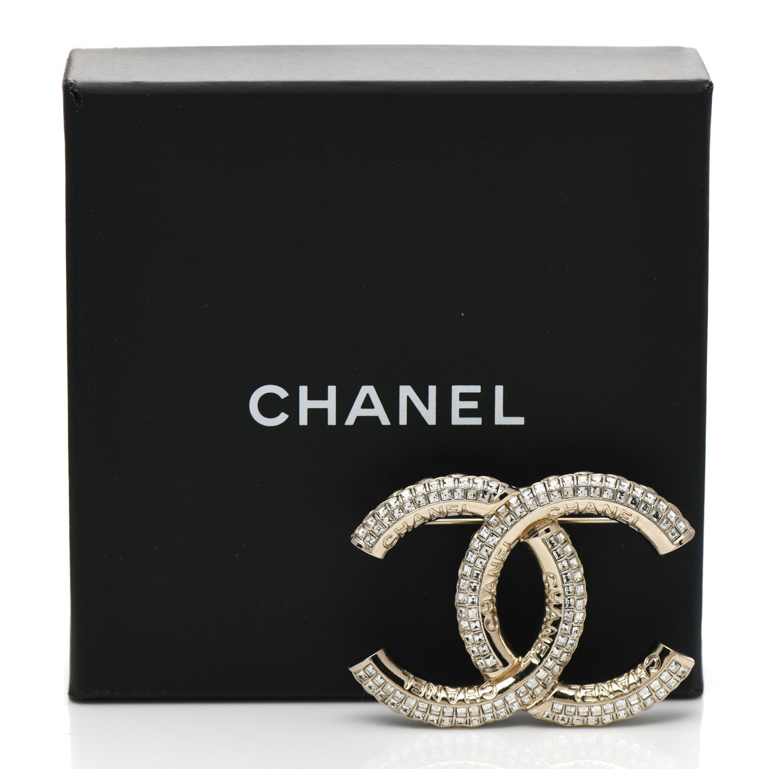 Chanel Metal Crystal Baguette CC Brooch Gold 5 of 5