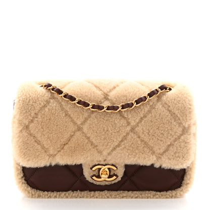 Chanel Shearling Lambskin Quilted Furry Coco Flap Beige Dark Brown 1 of 11