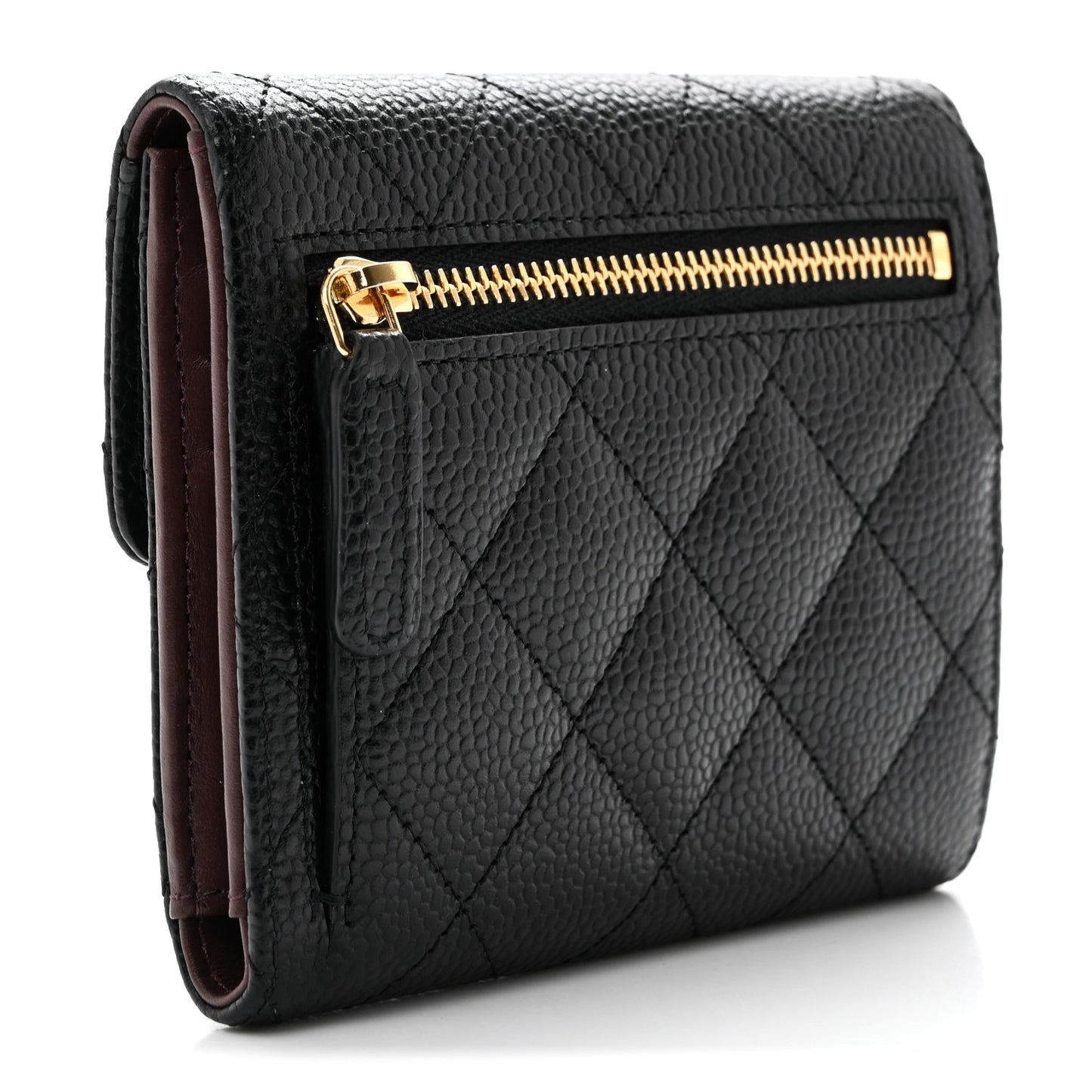 Caviar Quilted Compact Flap Wallet Black