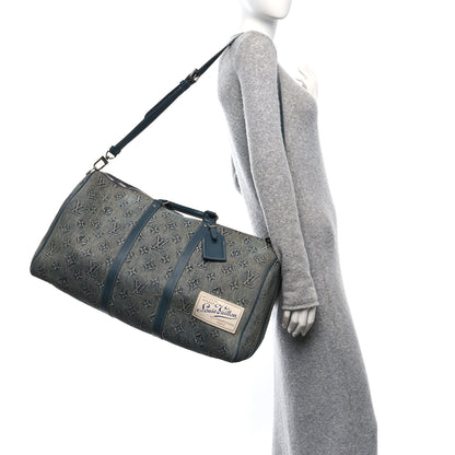 Louis Vuitton Monogram Washed Denim Keepall Bandouliere 50 Blue 2 of 9