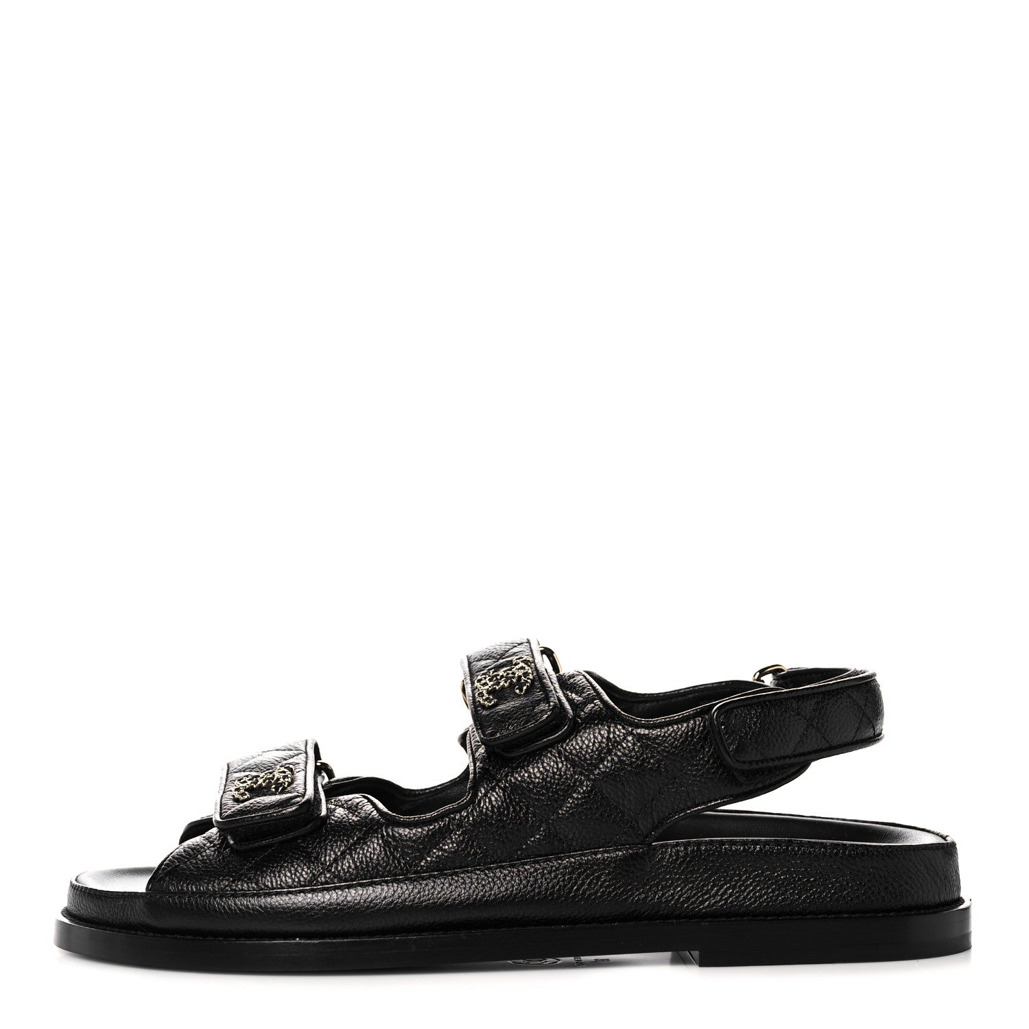 Chanel Grained Calfskin Velcro Dad Sandals 39 Black 1 of 9