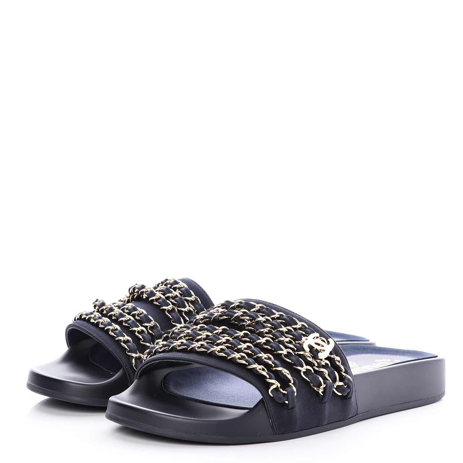 Chanel Nylon Chain Flat Sandals 37 Marine 3 of 9