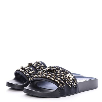 Chanel Nylon Chain Flat Sandals 37 Marine 3 of 9
