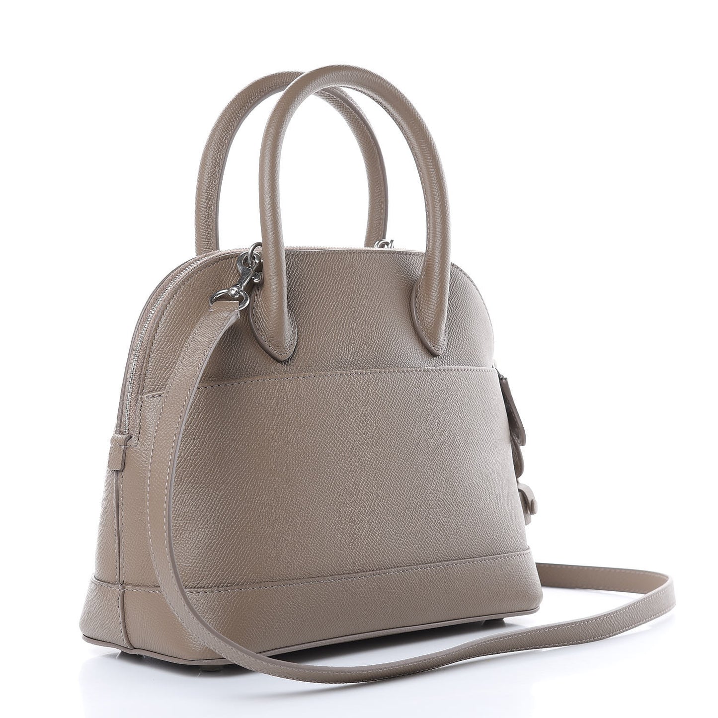 Signature Grained Calfskin Logo S Ville Top Handle Bag Mink Grey White