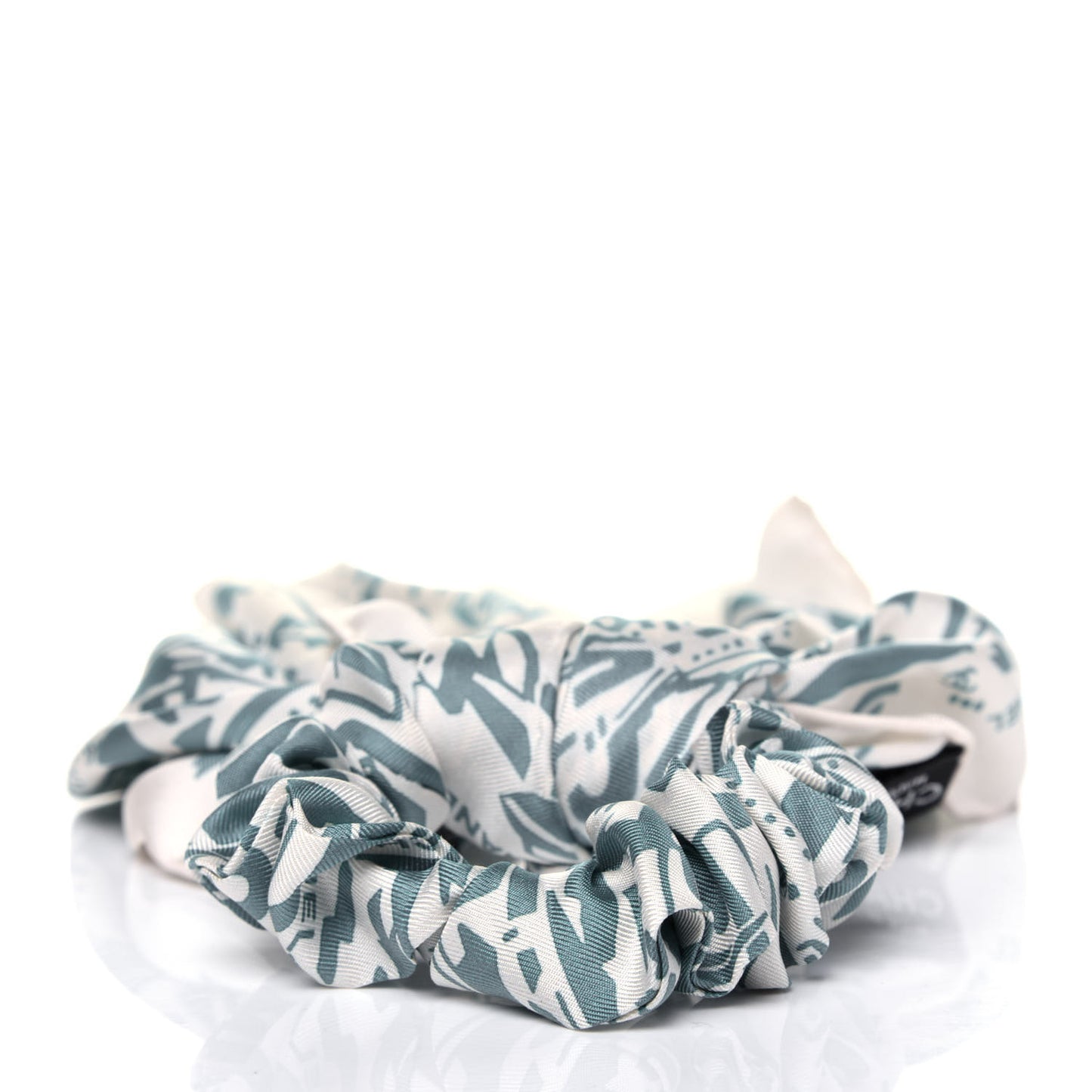 Silk CC Scrunchie and Scarf Hair Tie Set Green Ecru
