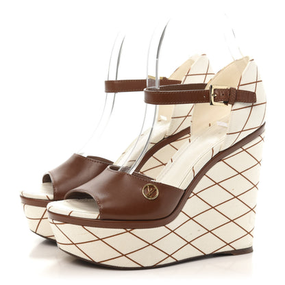 Louis Vuitton Toile Malletage Blossom Wedge Sandal 36.5 Natural 3 of 8