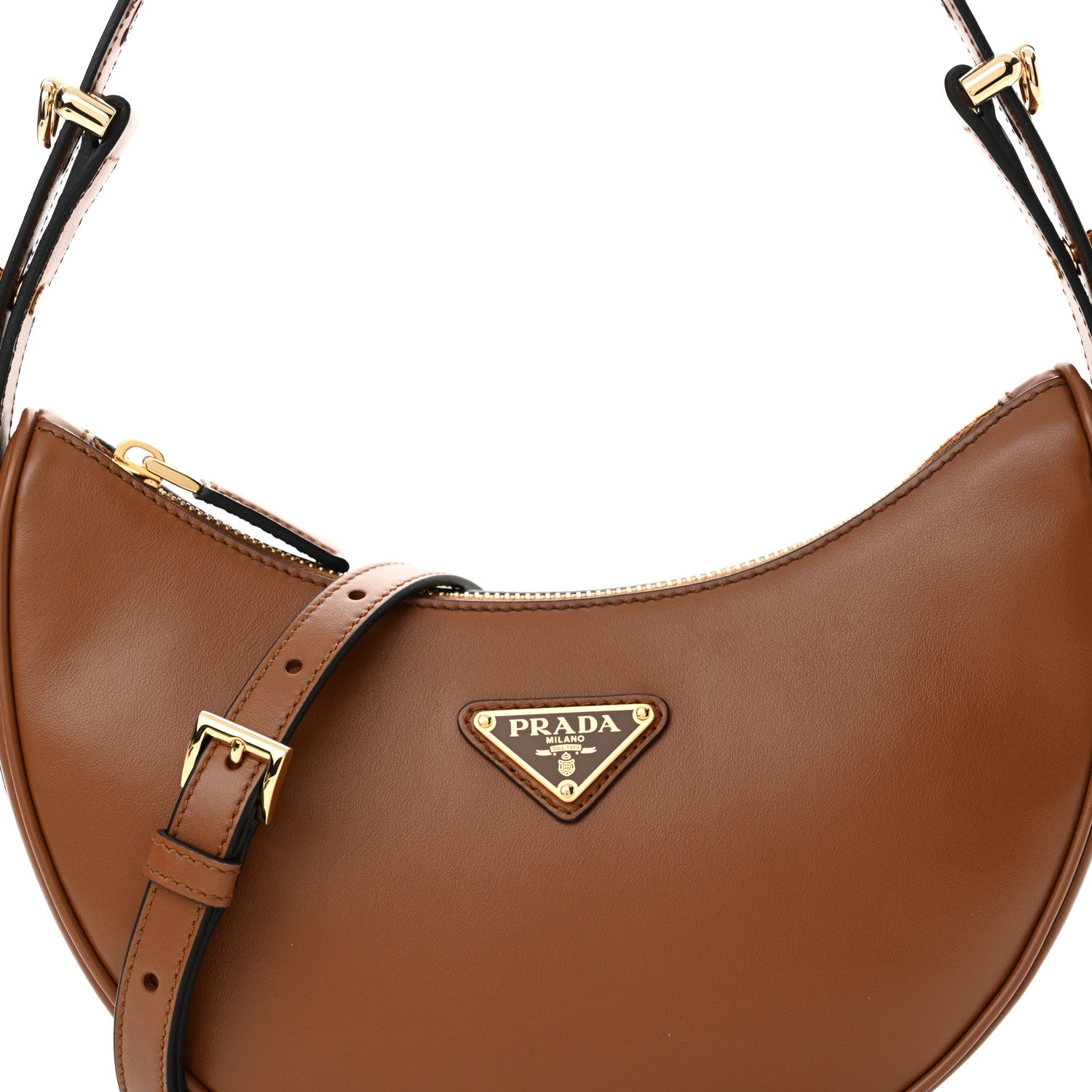 Prada Soft Calfskin Arque Shoulder Bag Cognac 7 of 10
