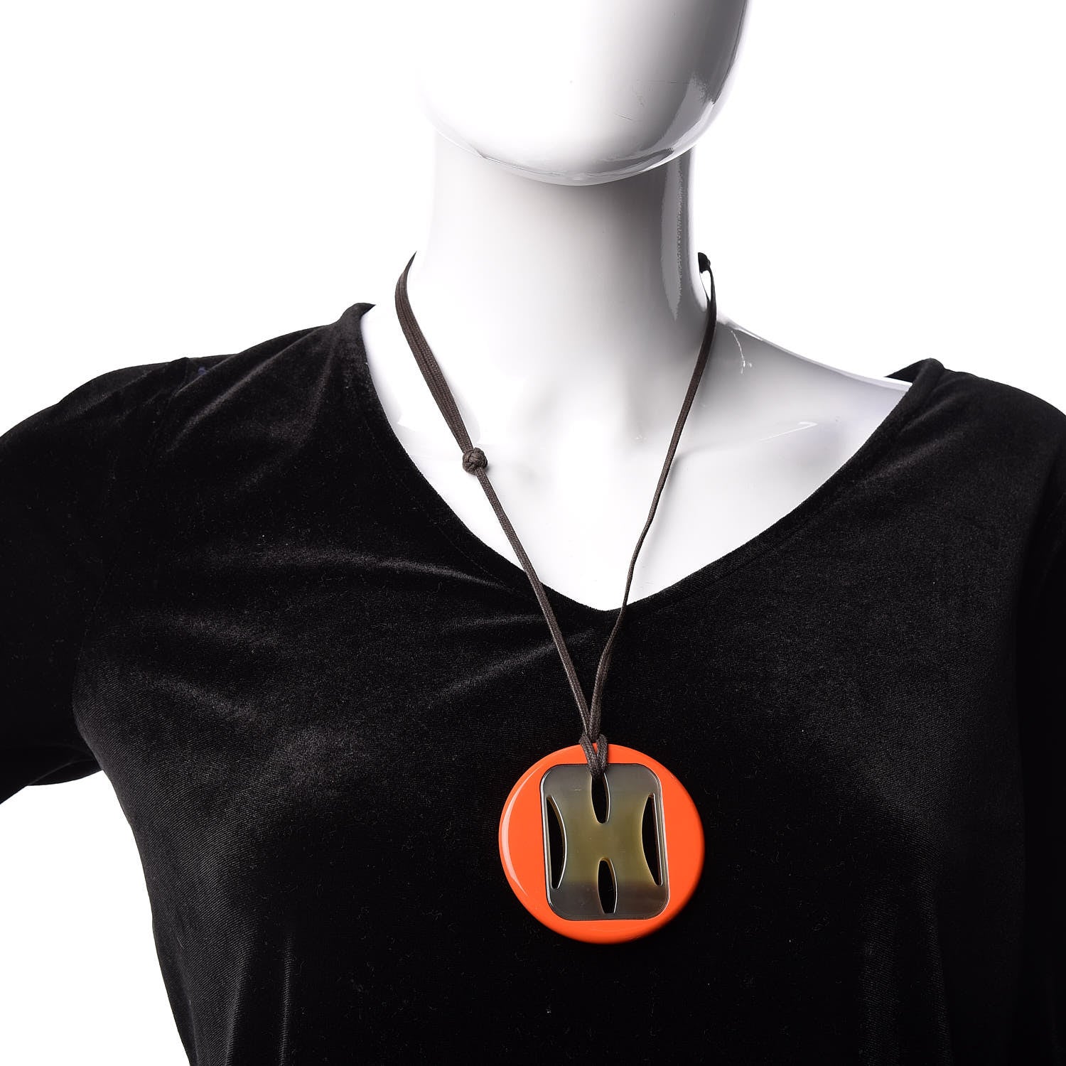 Hermes Buffalo Horn Lacquer Tonkin Necklace Orange 2 of 5