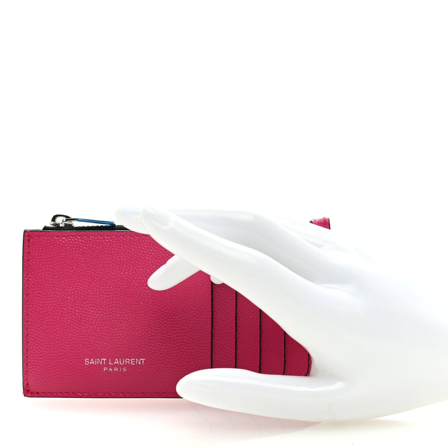 Saint Laurent Grained Calfskin 5 Fragments Zip Pouch Card Holder Lipstick Fuchsia 2 of 6