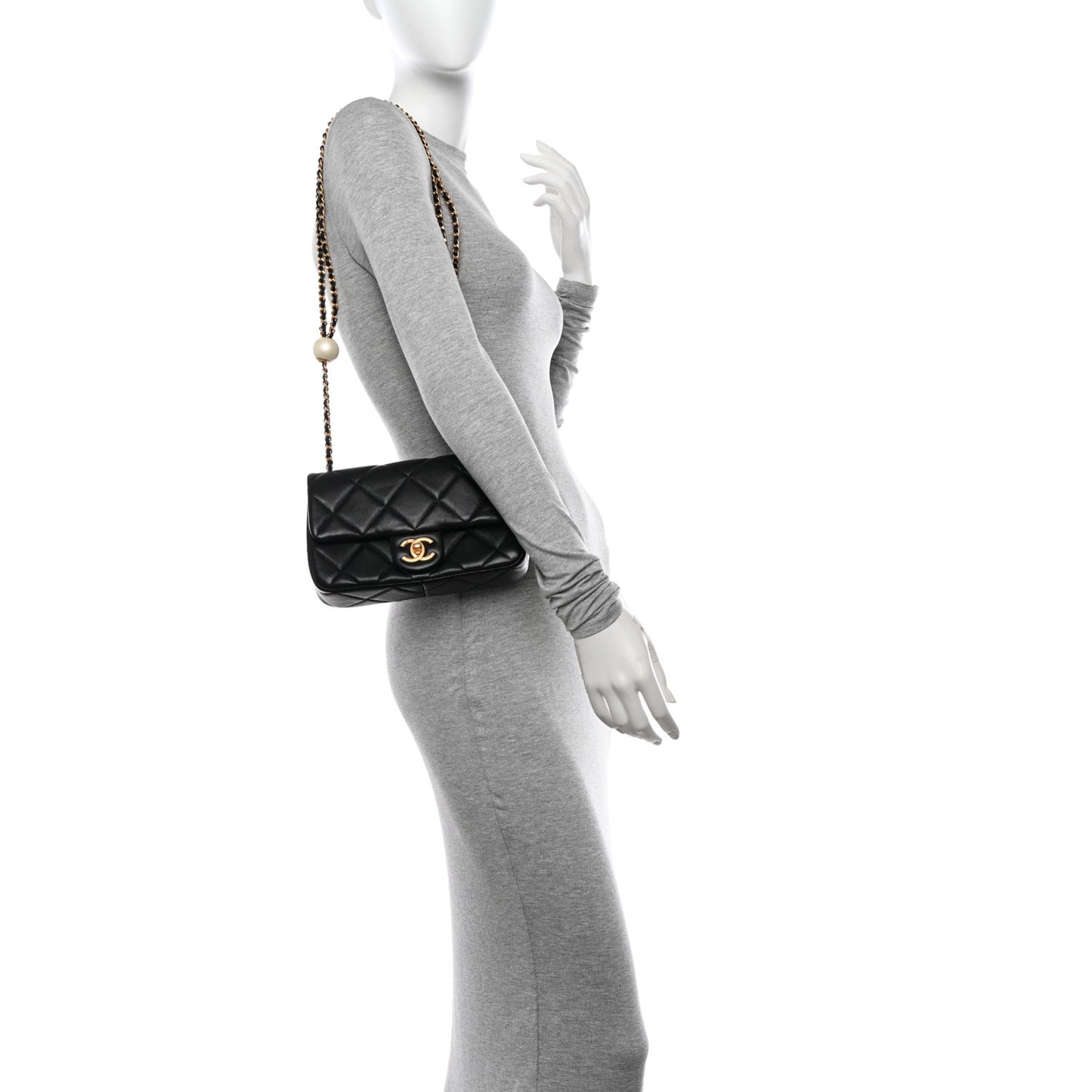 Lambskin Quilted Pearl Small Flap Black