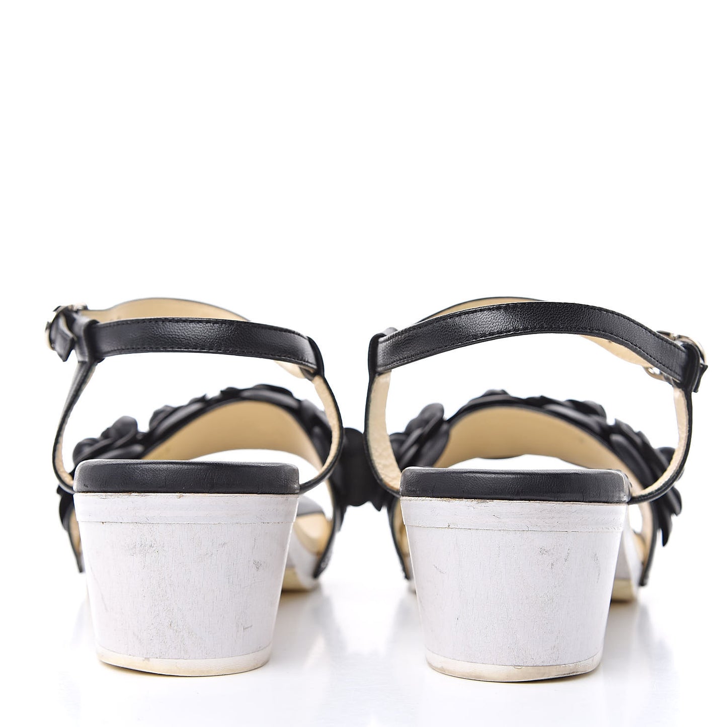 Calfskin Camellia Sandals 39 Black