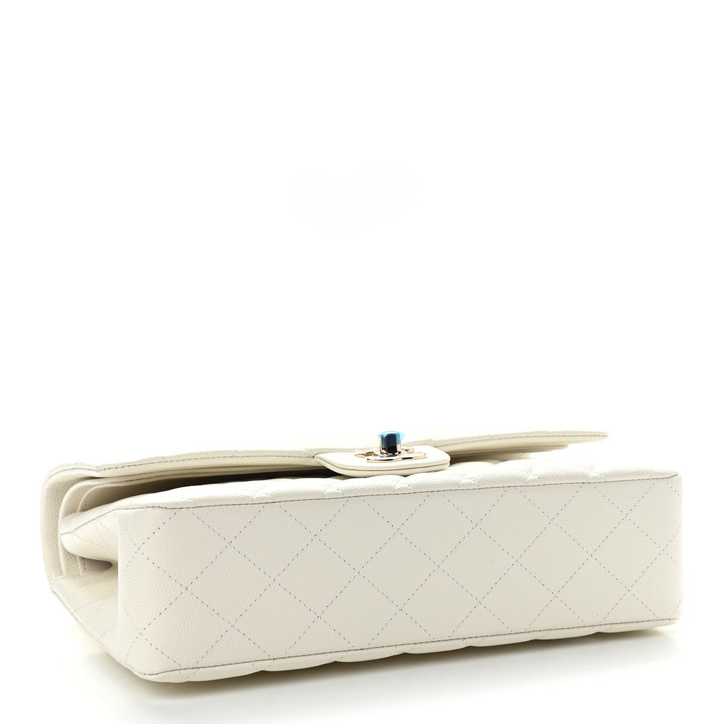 Caviar Quilted Medium Double Flap White