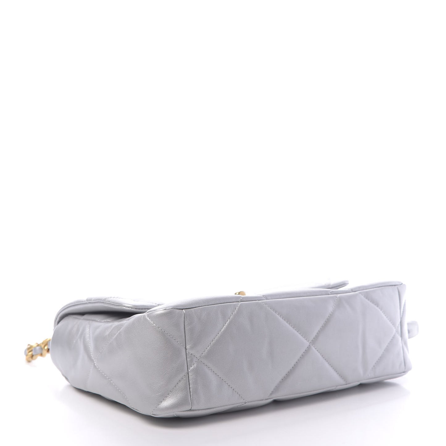 Metallic Goatskin Quilted Large 19 Flap Silver