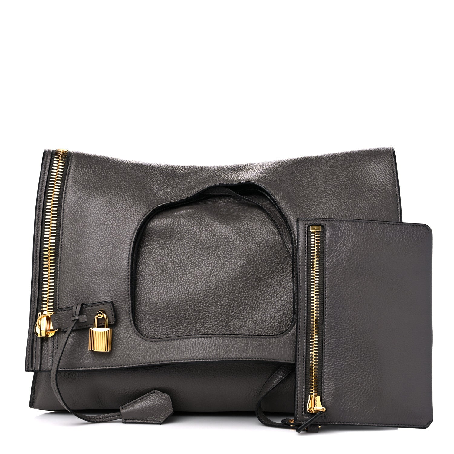 Tom Ford Ramskin Large Alix Padlock Zip Shoulder Bag Grey 3 of 12