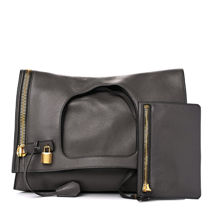 Tom Ford Ramskin Large Alix Padlock Zip Shoulder Bag Grey 3 of 12