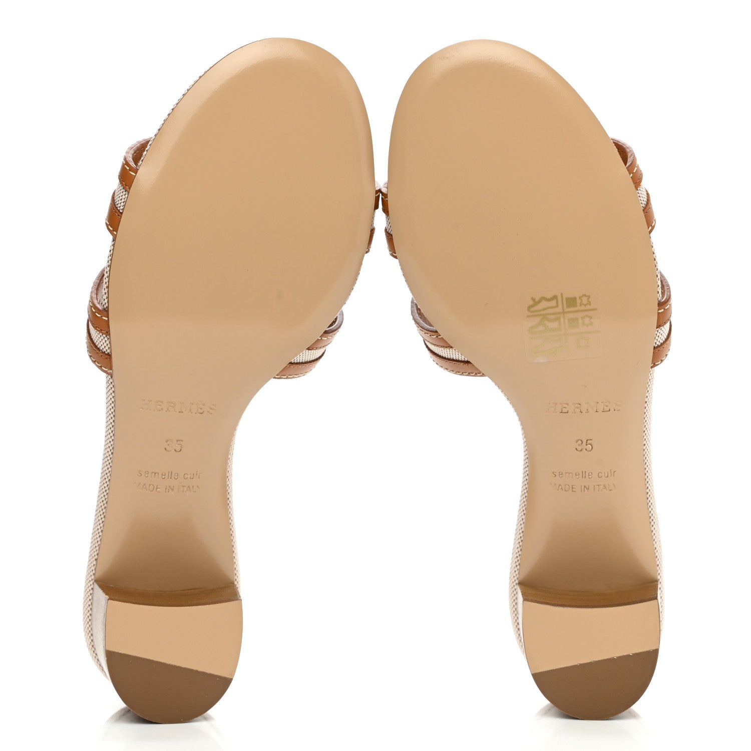 Hermes Calfskin Canvas Oasis Sandals 35 Noisette Beige Dore 5 of 9