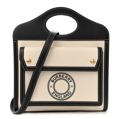 Burberry Canvas Smooth Calfskin Two Tone Mini Pocket Bag White Black 1 of 15