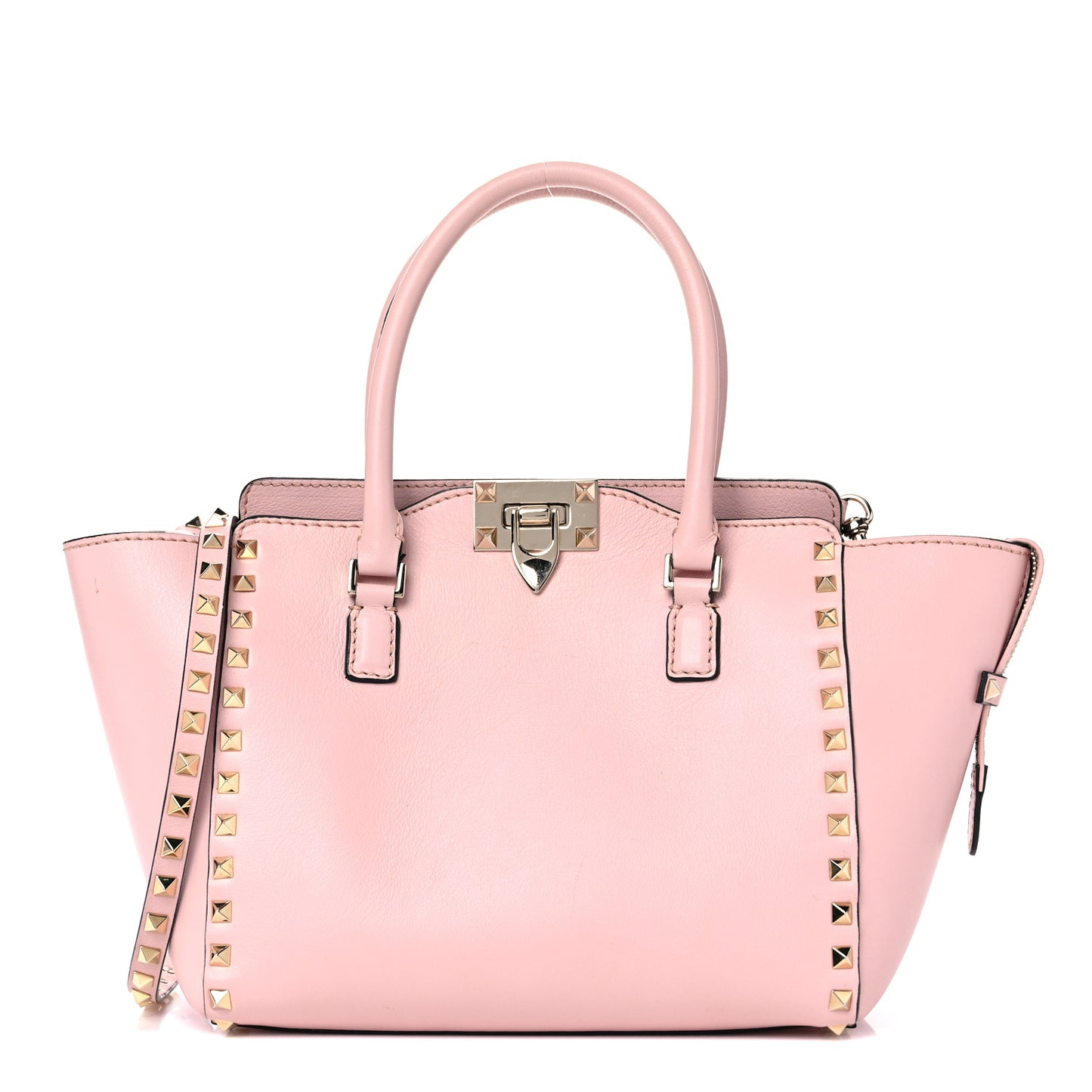 Vitello Small Rockstud Double Handle Tote Rose