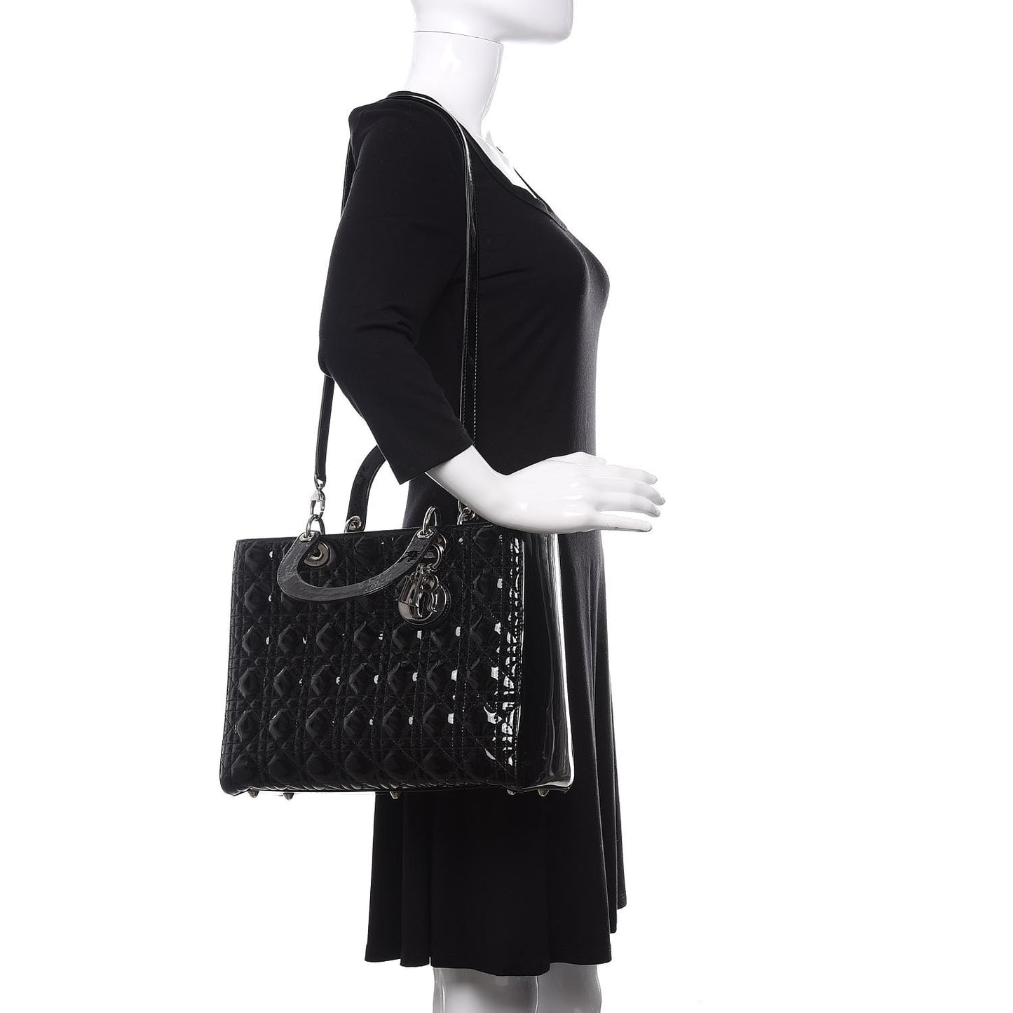 Patent Cannage Large Lady Dior Black