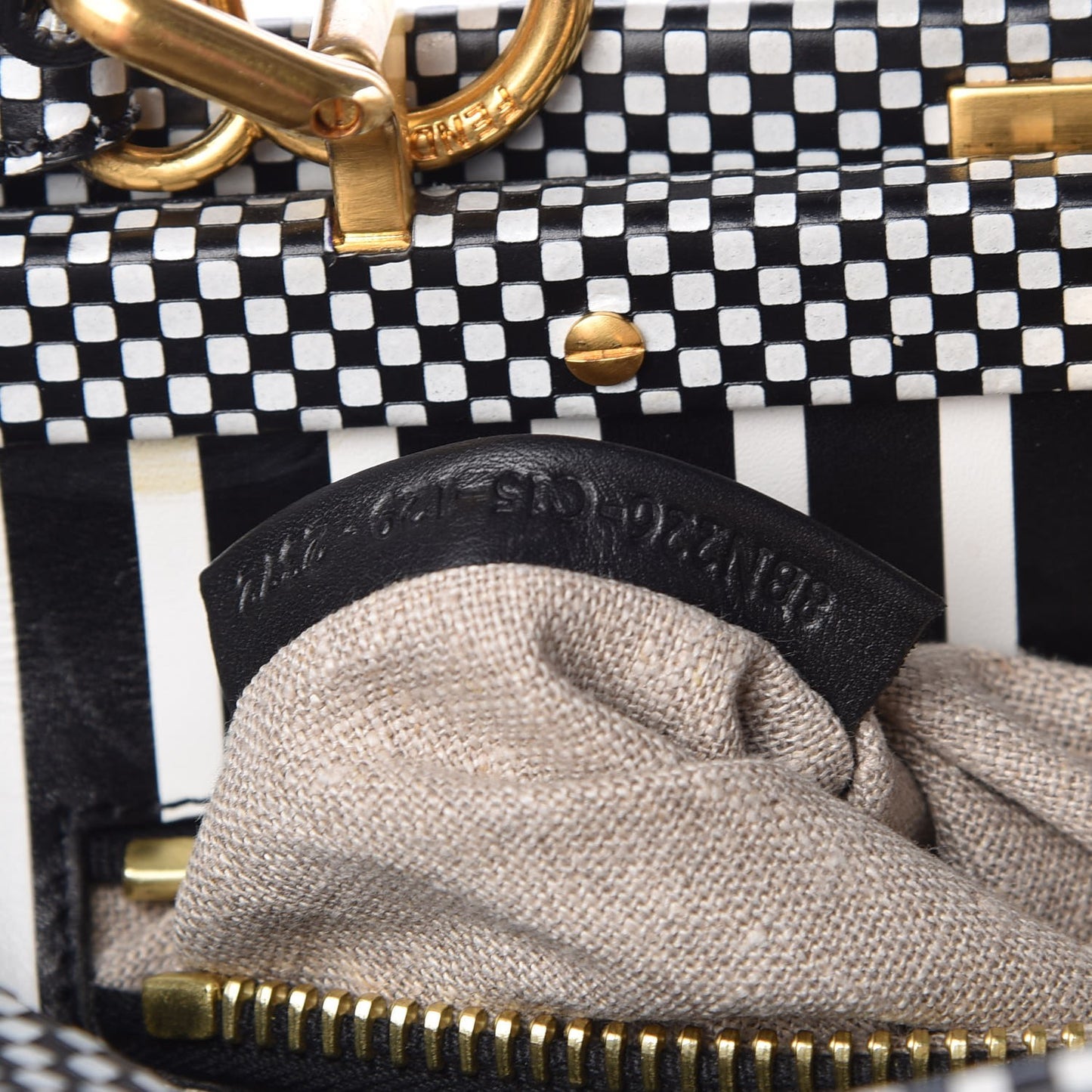 Pequin Checkered Medium Peekaboo Iconic Satchel Black White