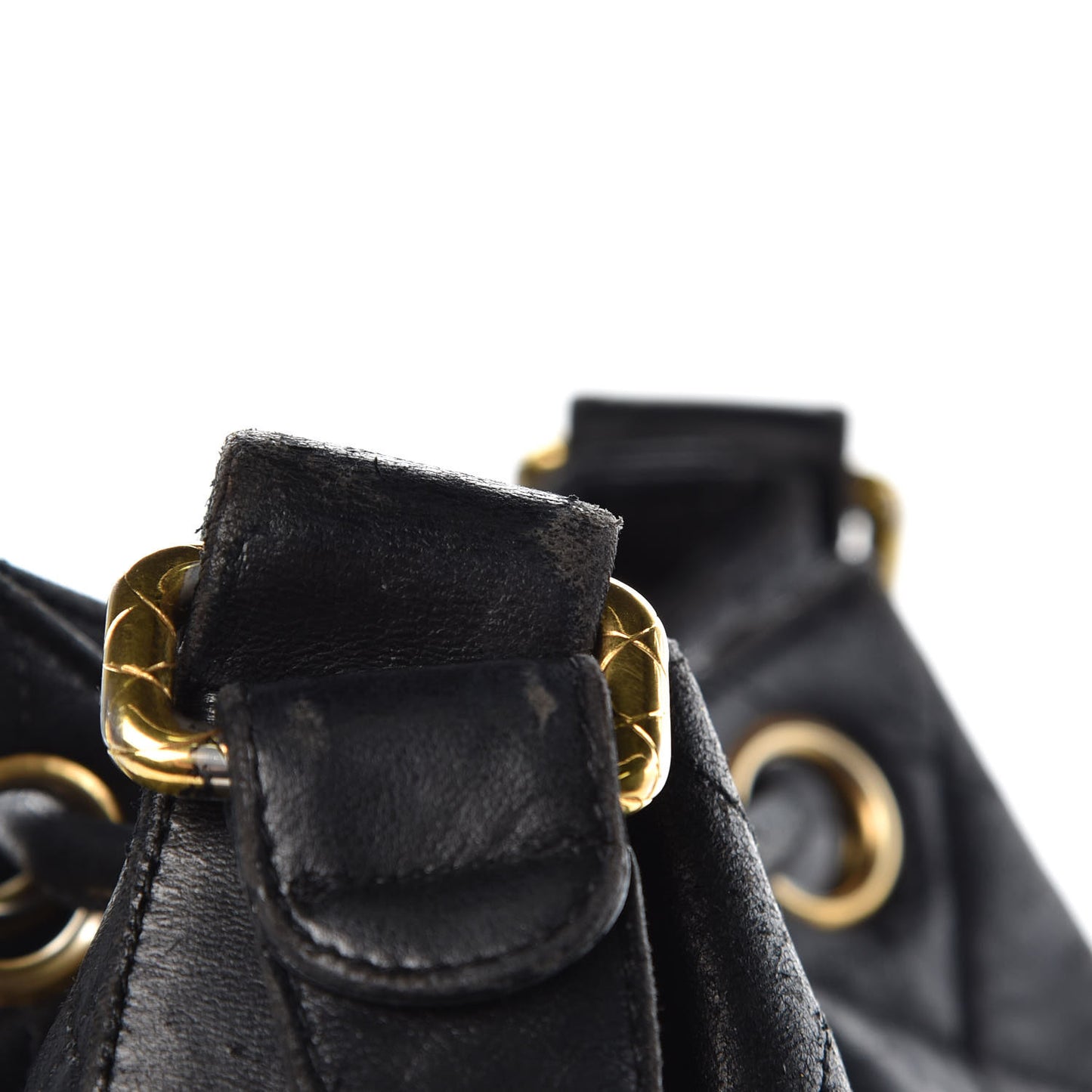 Lambskin Quilted Drawstring Bag Black