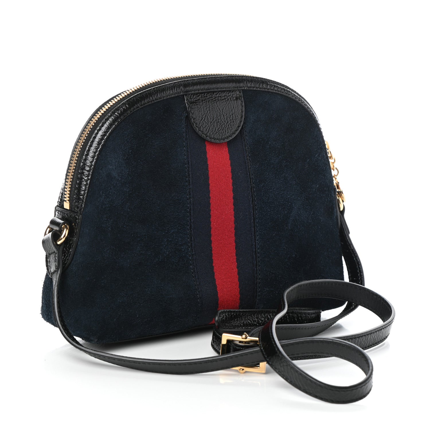 Gucci Suede Patent Web Small Ophidia Dome Shoulder Bag Blue Black 3 of 9