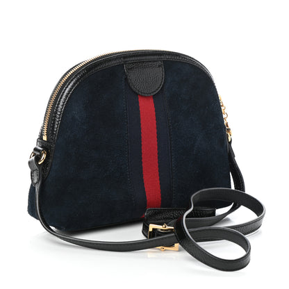 Gucci Suede Patent Web Small Ophidia Dome Shoulder Bag Blue Black 3 of 9