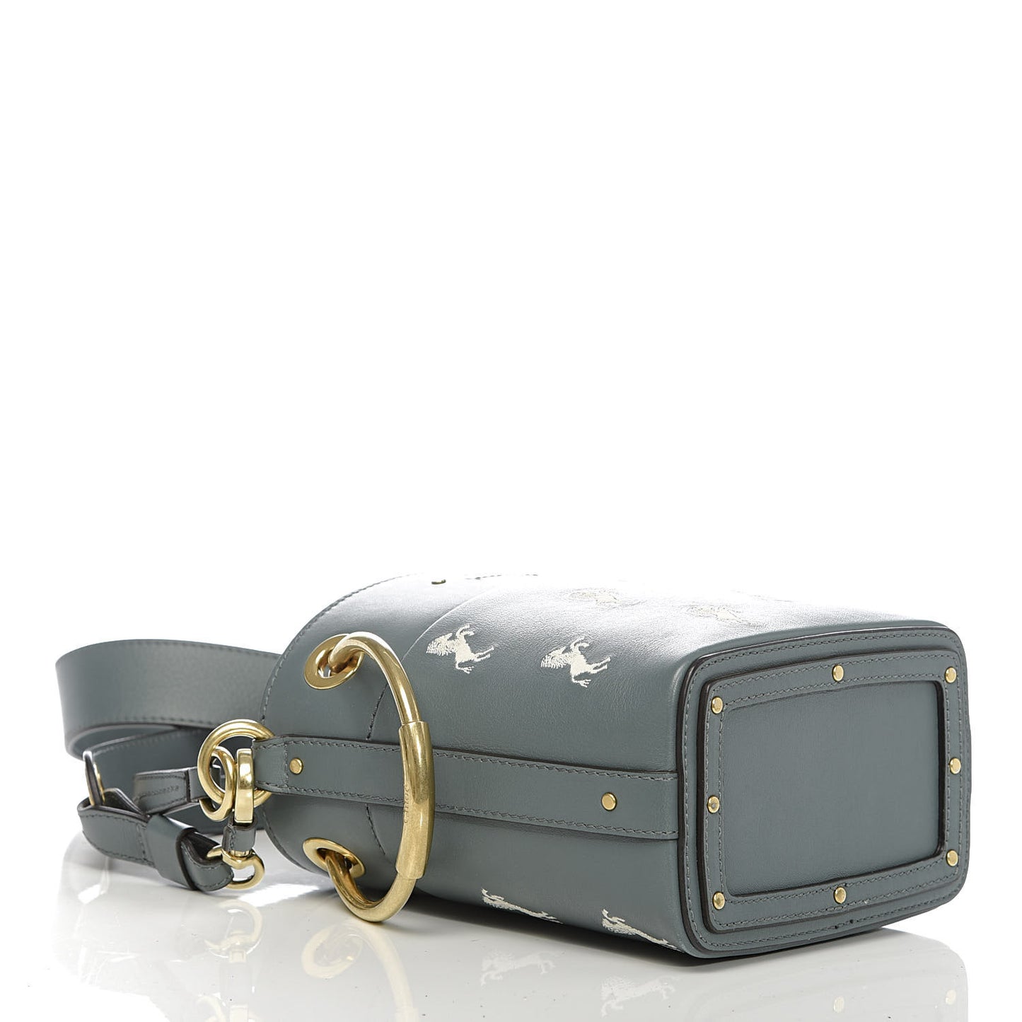Smooth Calfskin Little Horses Embroidered Mini Roy Bucket Bag Cloudy Blue