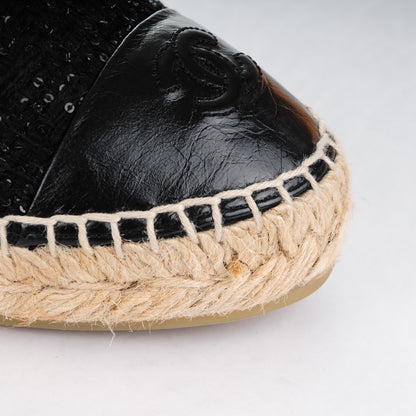 Chanel Tweed Patent Goatskin Sequin CC Espadrilles 38 Black 13 of 14