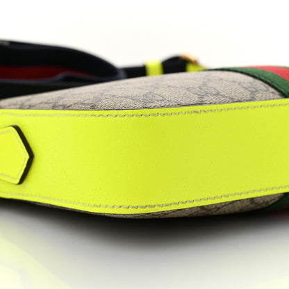 Gucci GG Supreme Monogram Textured Dollar Calfskin Web Ophidia Wristlet Shoulder Bag Beige Ebony Fluo Yellow 9 of 11