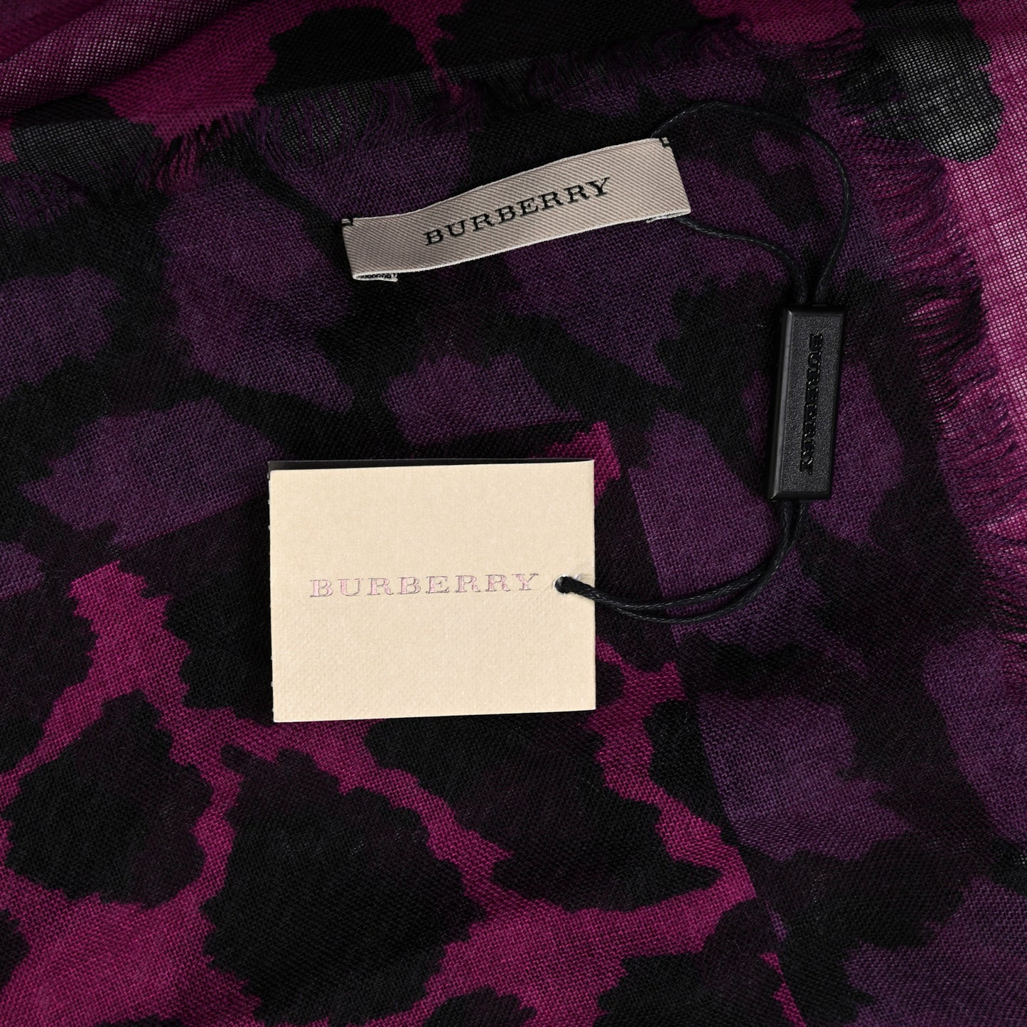 Wool Silk Cashmere London Animal Print Square Scarf Magenta