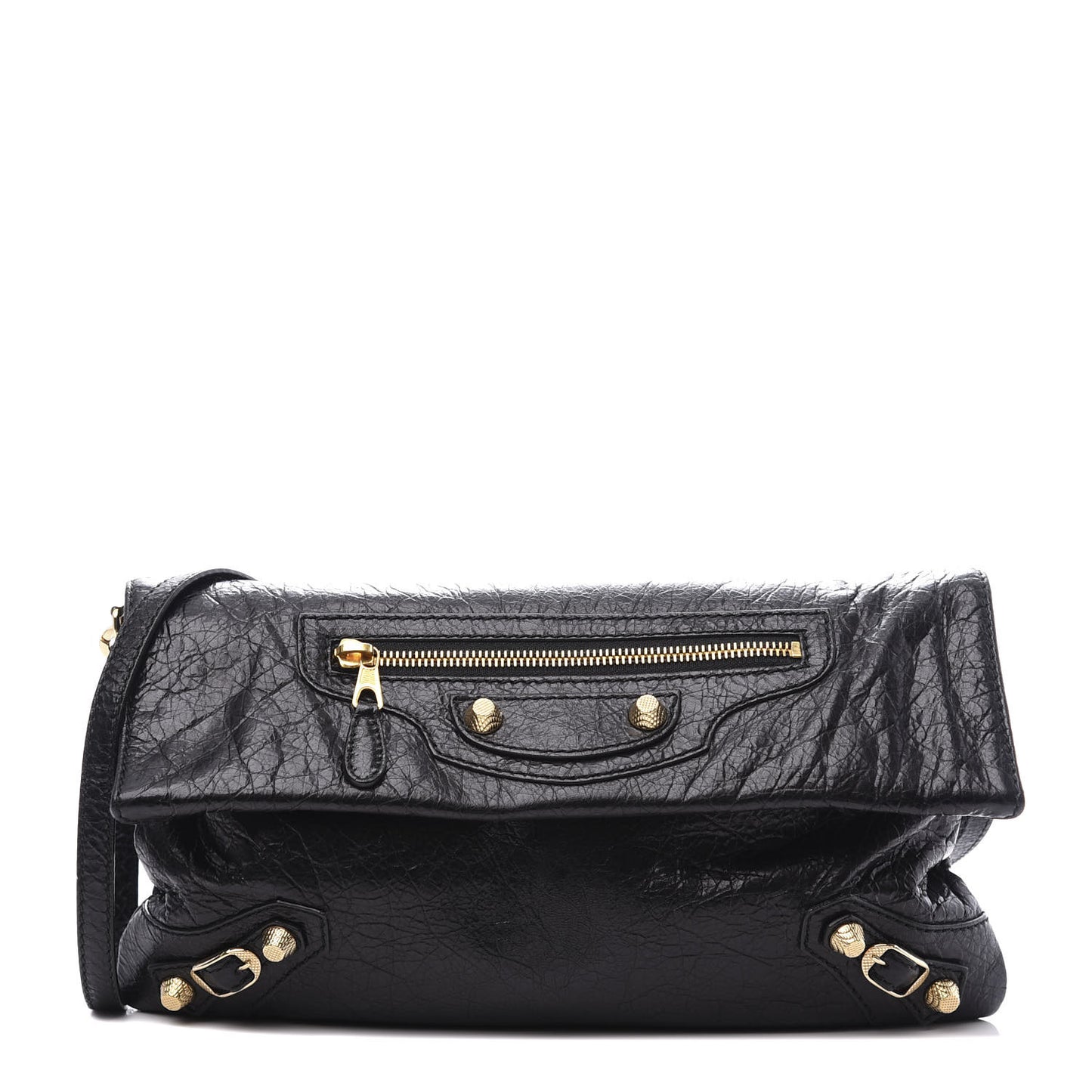 Agneau Giant 12 Gold Hardware Envelope Strap Clutch Black
